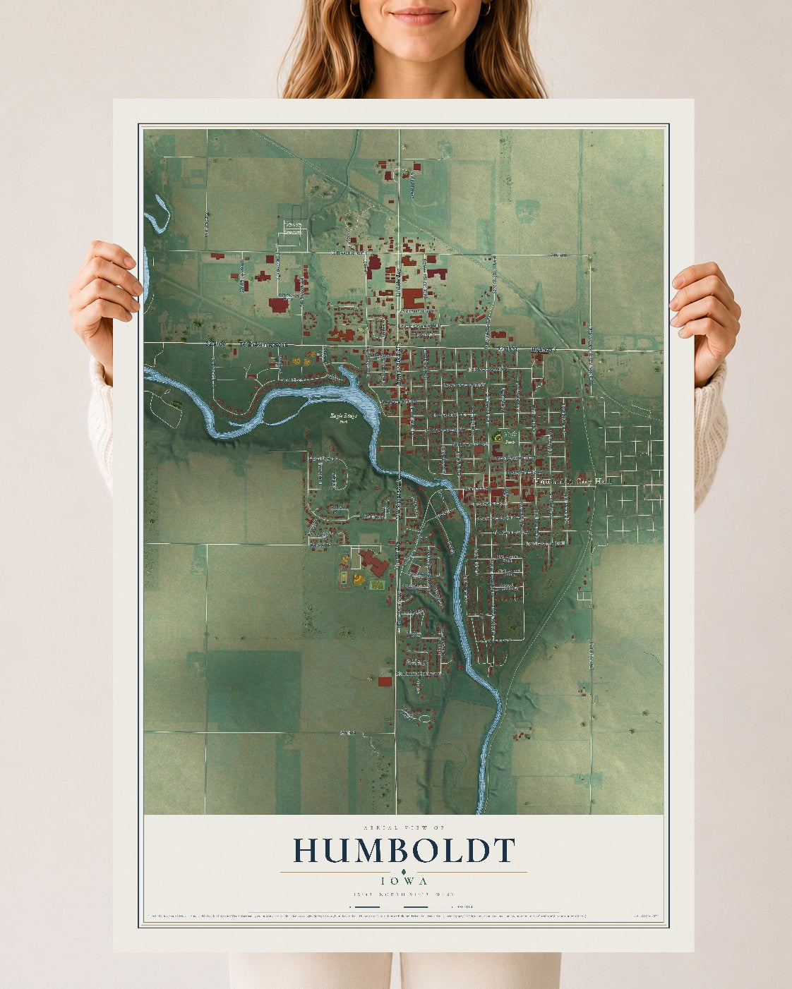 Map of Humboldt, Iowa, 24 x 36 inch unframed archival matte print
