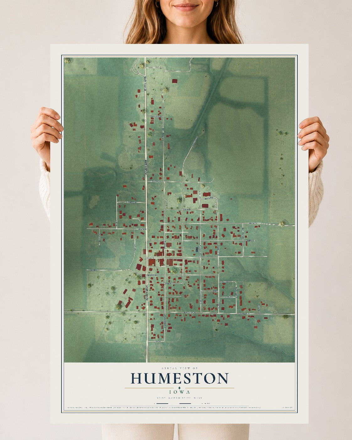 Map of Humeston, Iowa, 24 x 36 inch unframed archival matte print