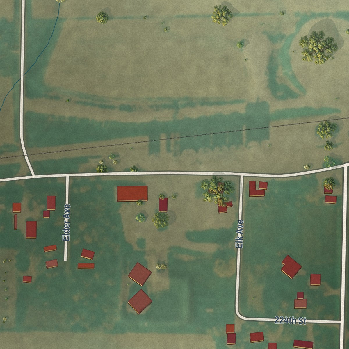 Close-up of the map of Hutchins, Iowa print showing street and building detail