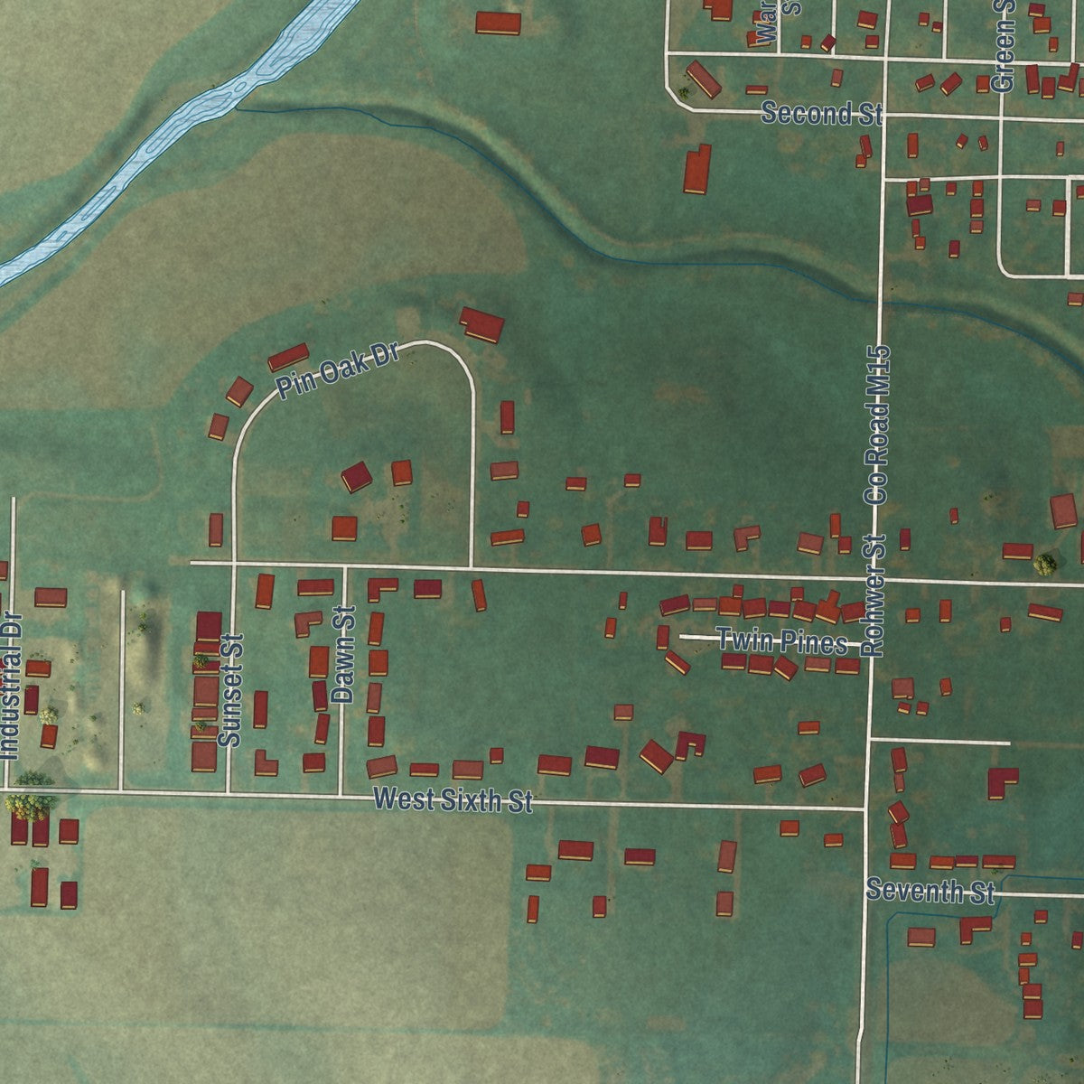 Second close-up of the map of Ida Grove, Iowa print showing more streets and buildings