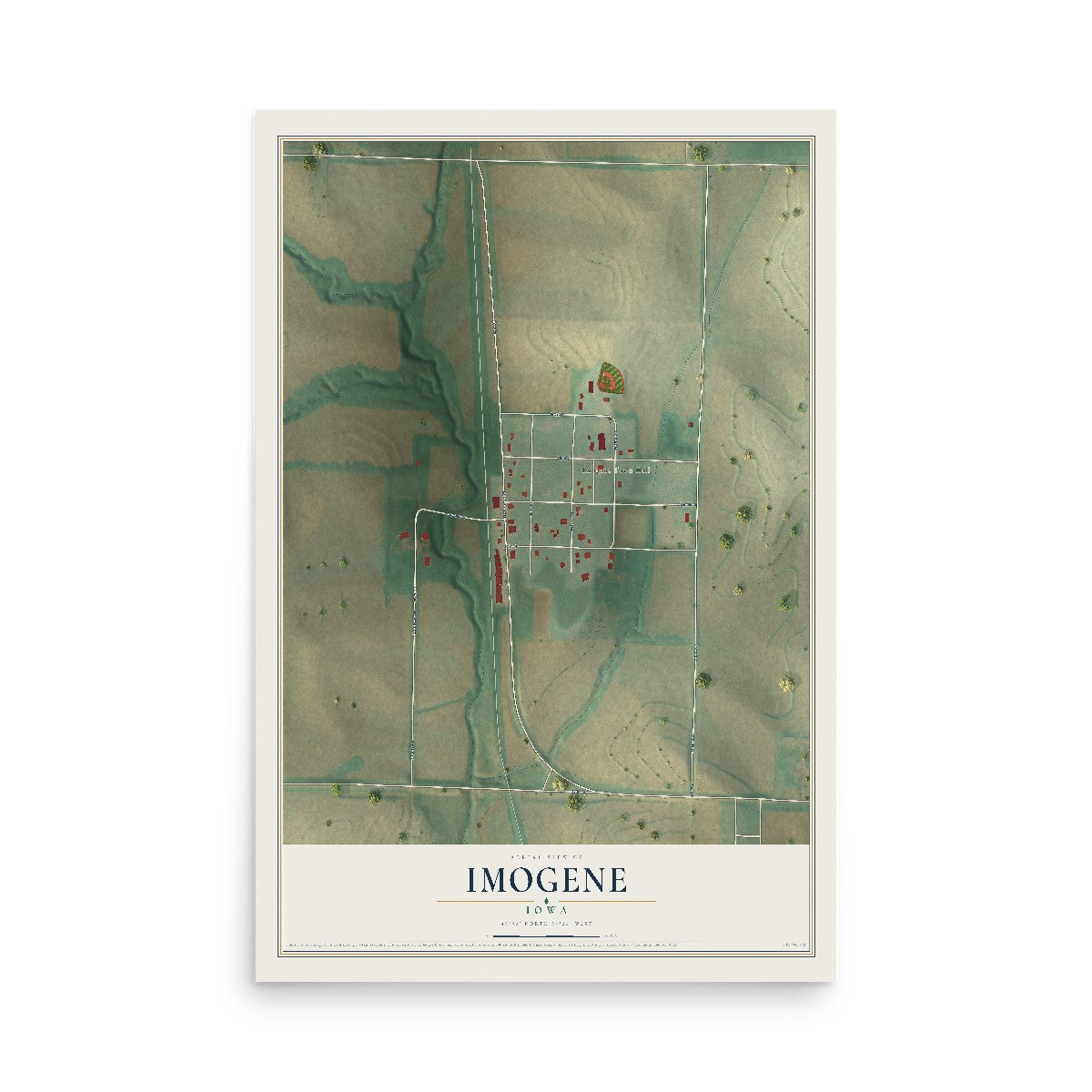 Map of Imogene, Iowa, 12 x 18 inch unframed archival matte print