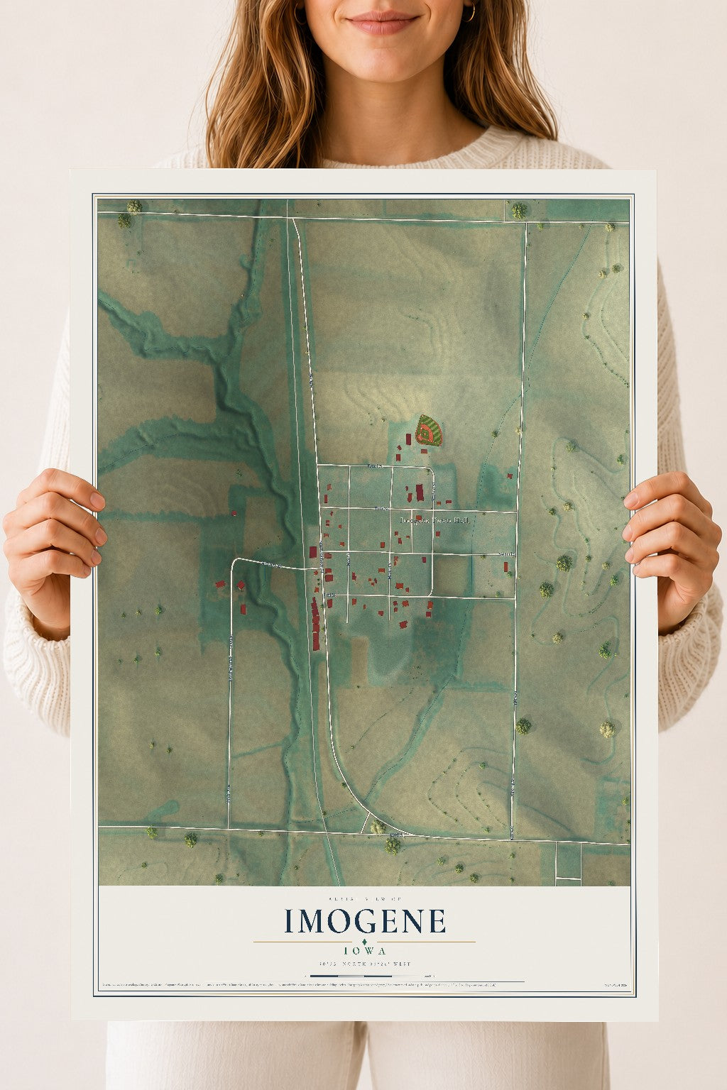 Map of Imogene, Iowa, 18 x 24 inch unframed archival matte print