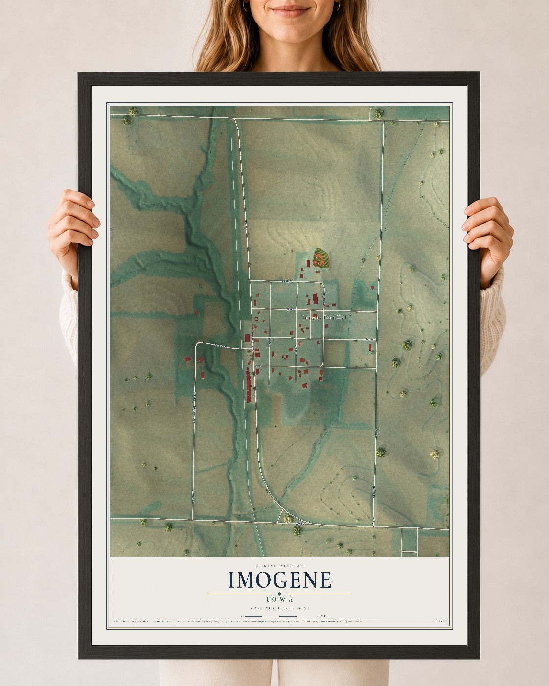 Map of Imogene, Iowa, 24 x 36 inch print in a black wood frame