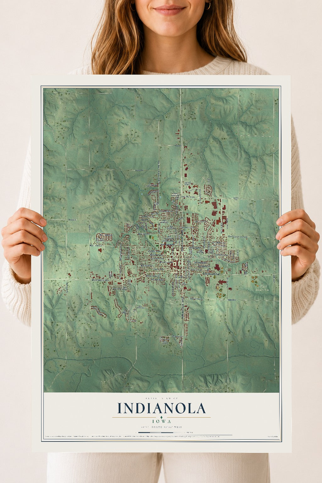 Map of Indianola, Iowa, 18 x 24 inch unframed archival matte print