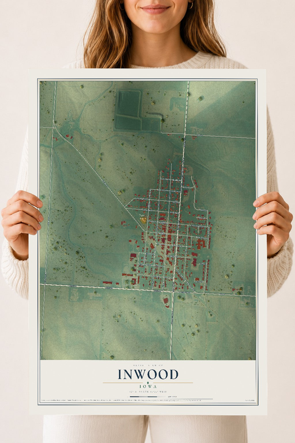Map of Inwood, Iowa, 18 x 24 inch unframed archival matte print