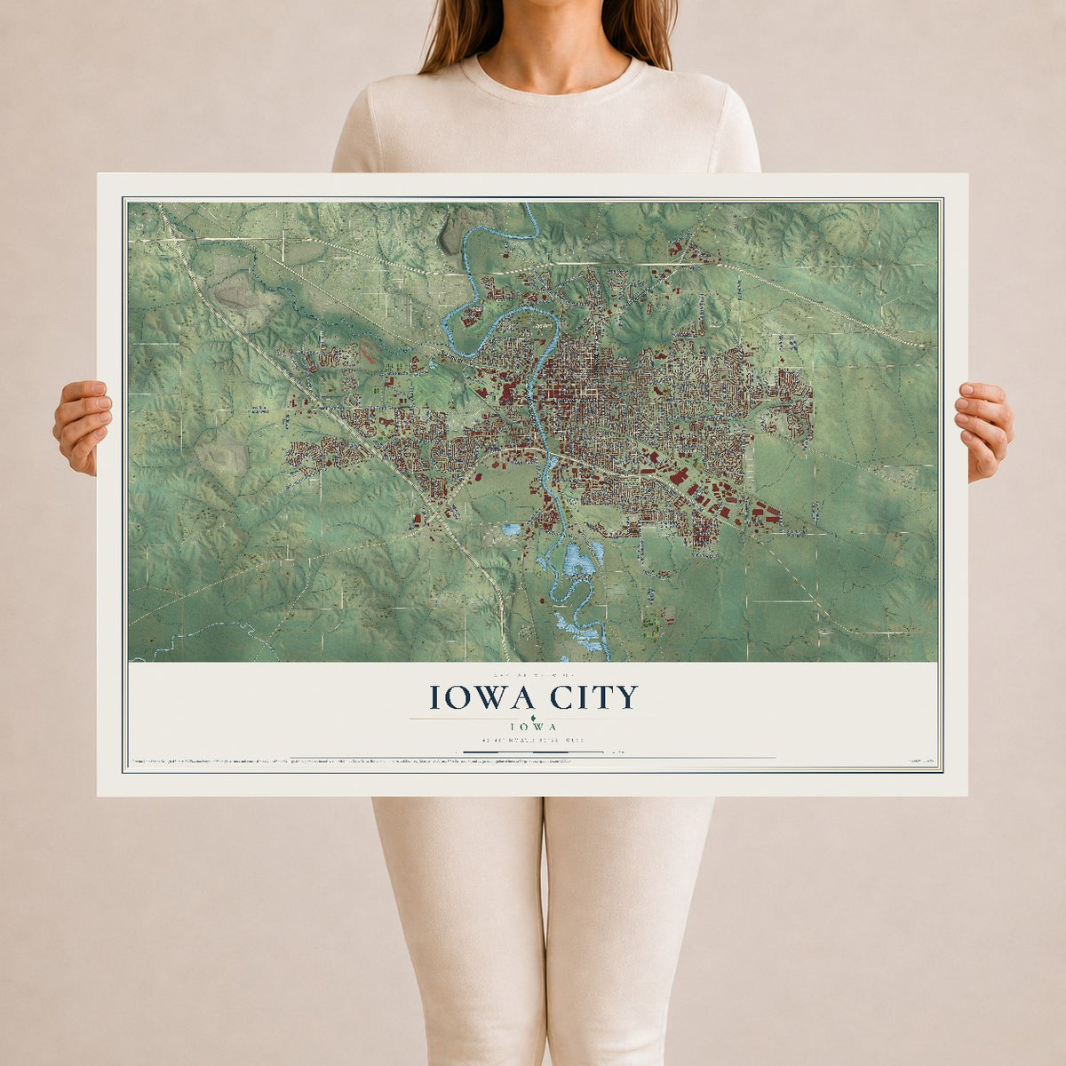 Map of Iowa City, Iowa, 24 x 36 inch unframed archival matte print