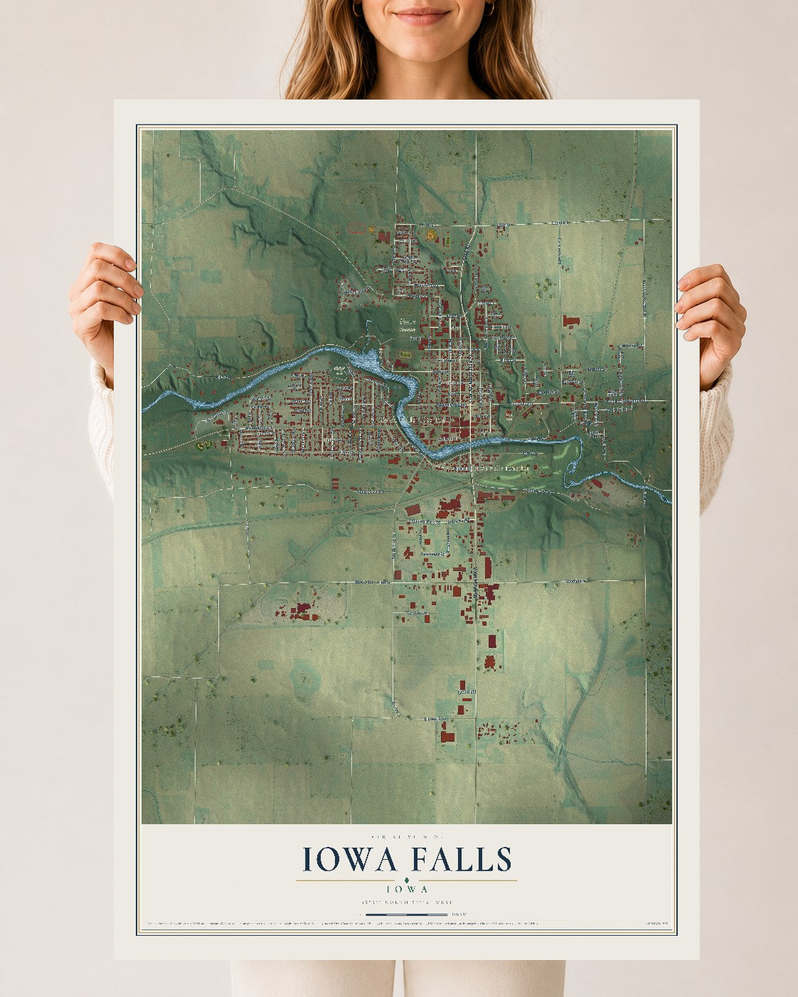 Map of Iowa Falls, Iowa, 24 x 36 inch unframed archival matte print