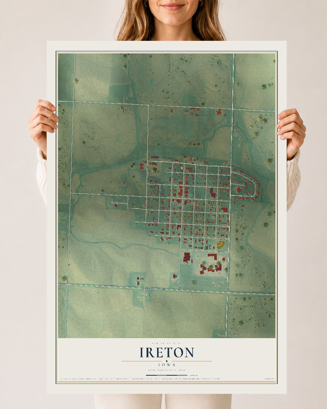 Map of Ireton, Iowa, 24 x 36 inch unframed archival matte print