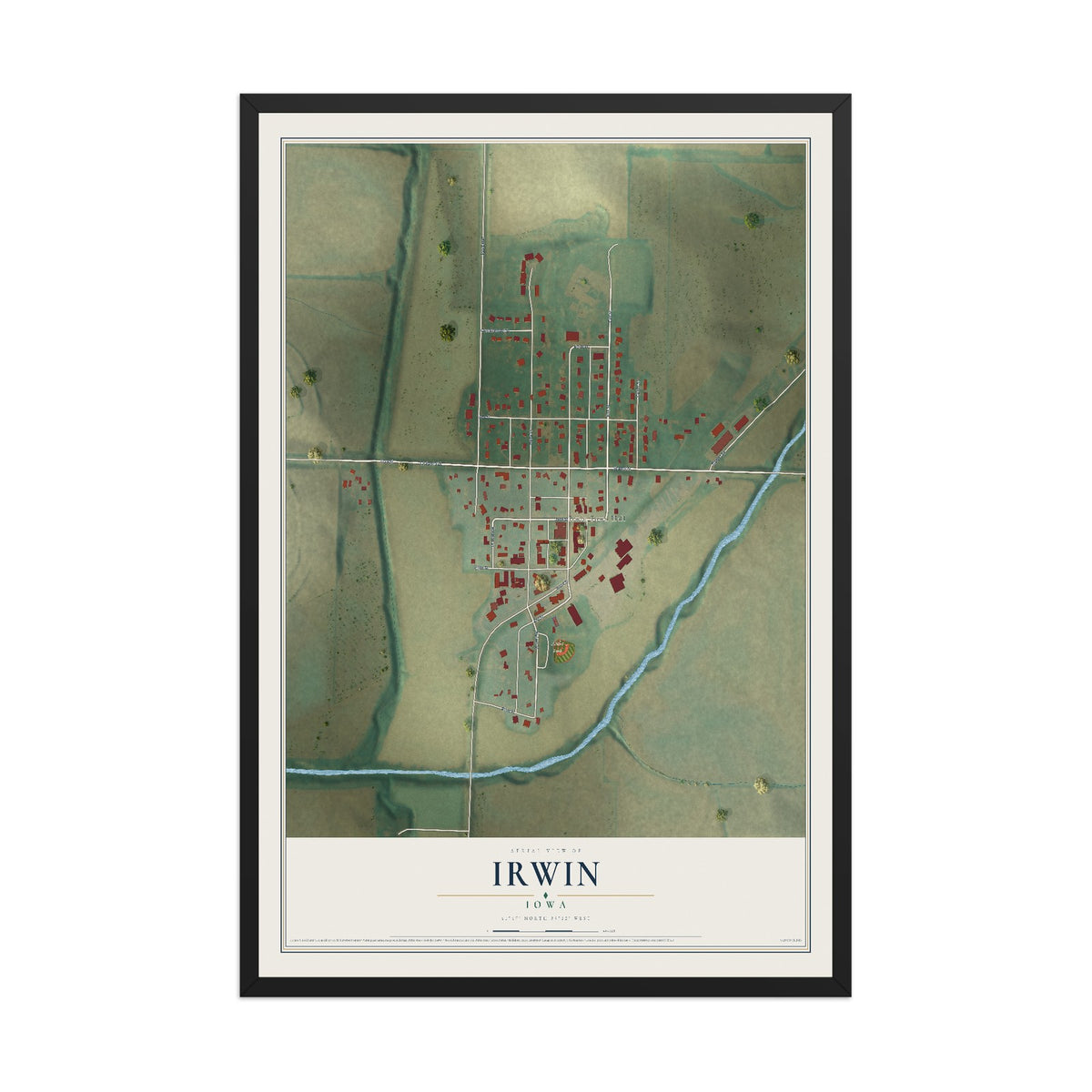 Map of Irwin, Iowa, 12 x 18 inch print in a black wood frame