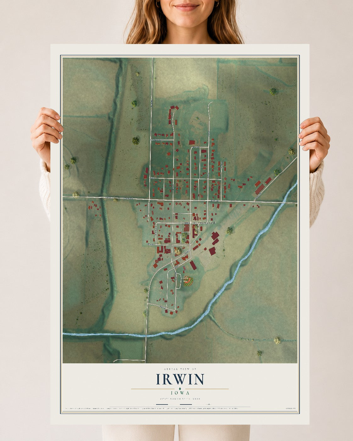 Map of Irwin, Iowa, 24 x 36 inch unframed archival matte print