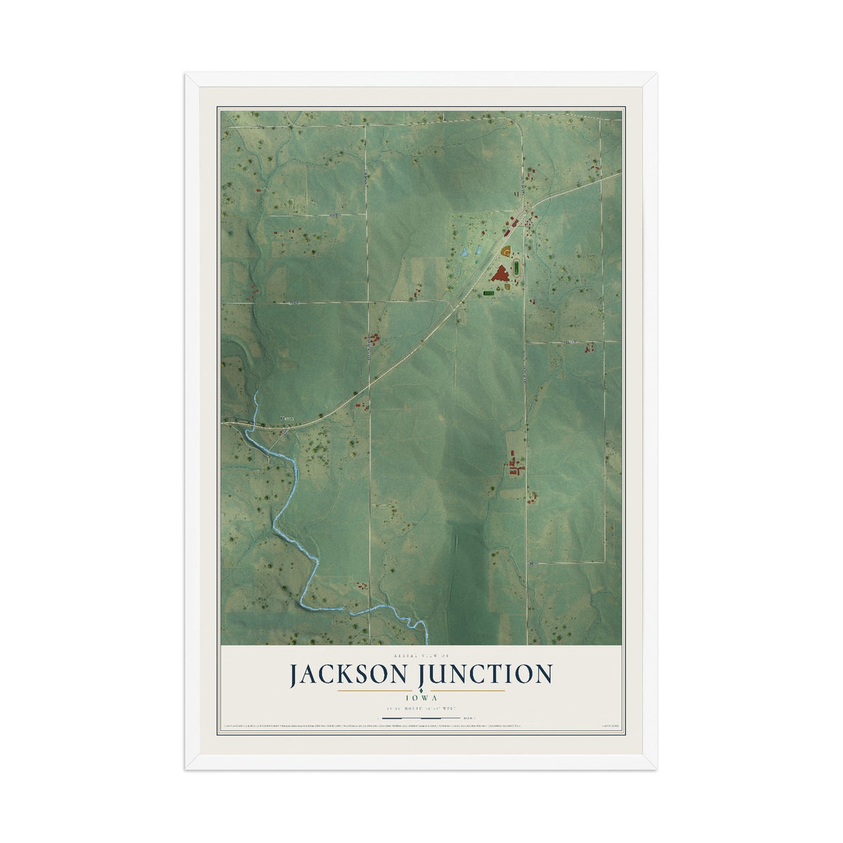 Map of Jackson Junction, Iowa, 12 x 18 inch print in a white wood frame