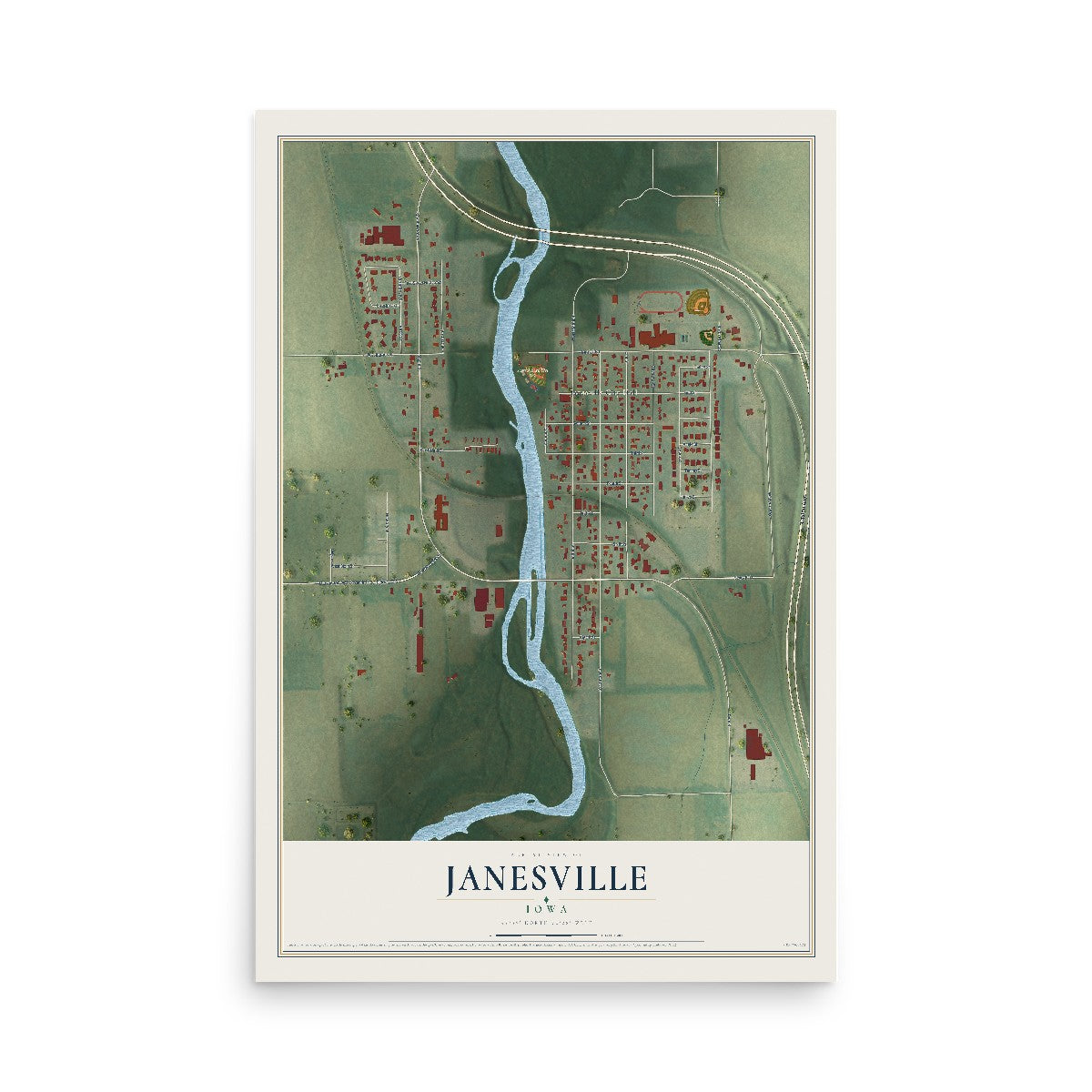 Map of Janesville, Iowa, 12 x 18 inch unframed archival matte print