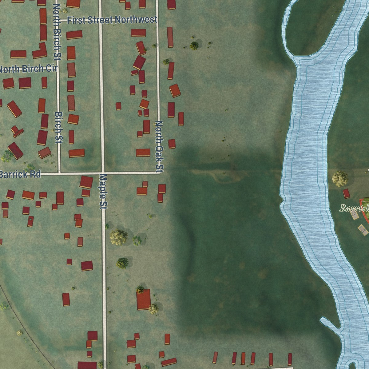 Second close-up of the map of Janesville, Iowa print showing more streets and buildings