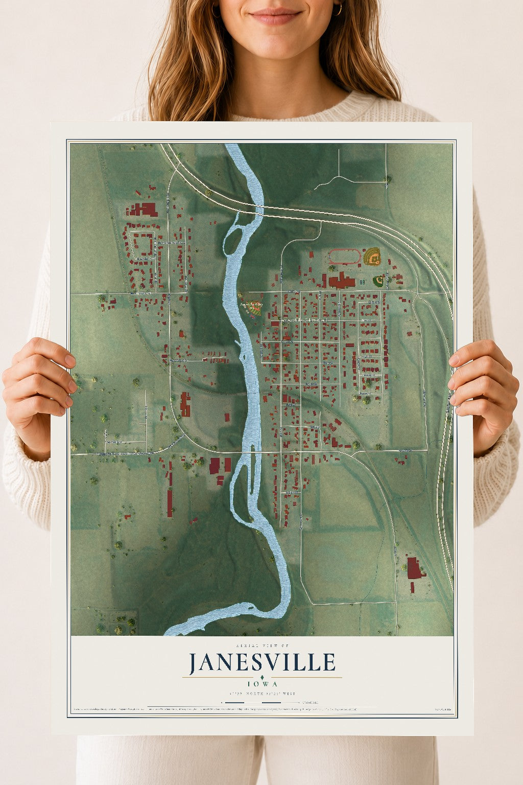 Map of Janesville, Iowa, 18 x 24 inch unframed archival matte print