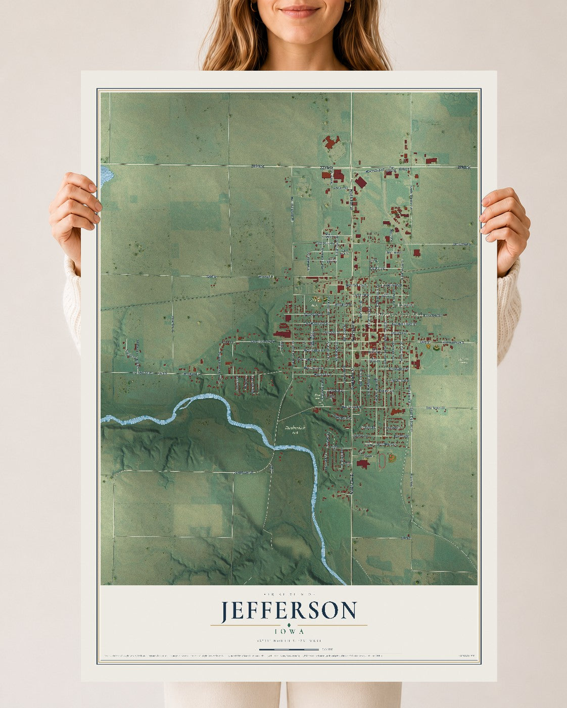 Map of Jefferson, Iowa, 24 x 36 inch unframed archival matte print
