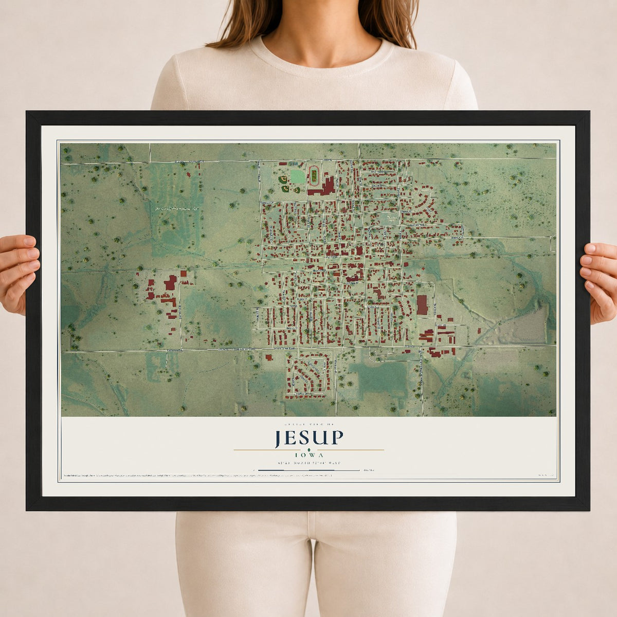 Map of Jesup, Iowa, 18 x 24 inch print in a black wood frame