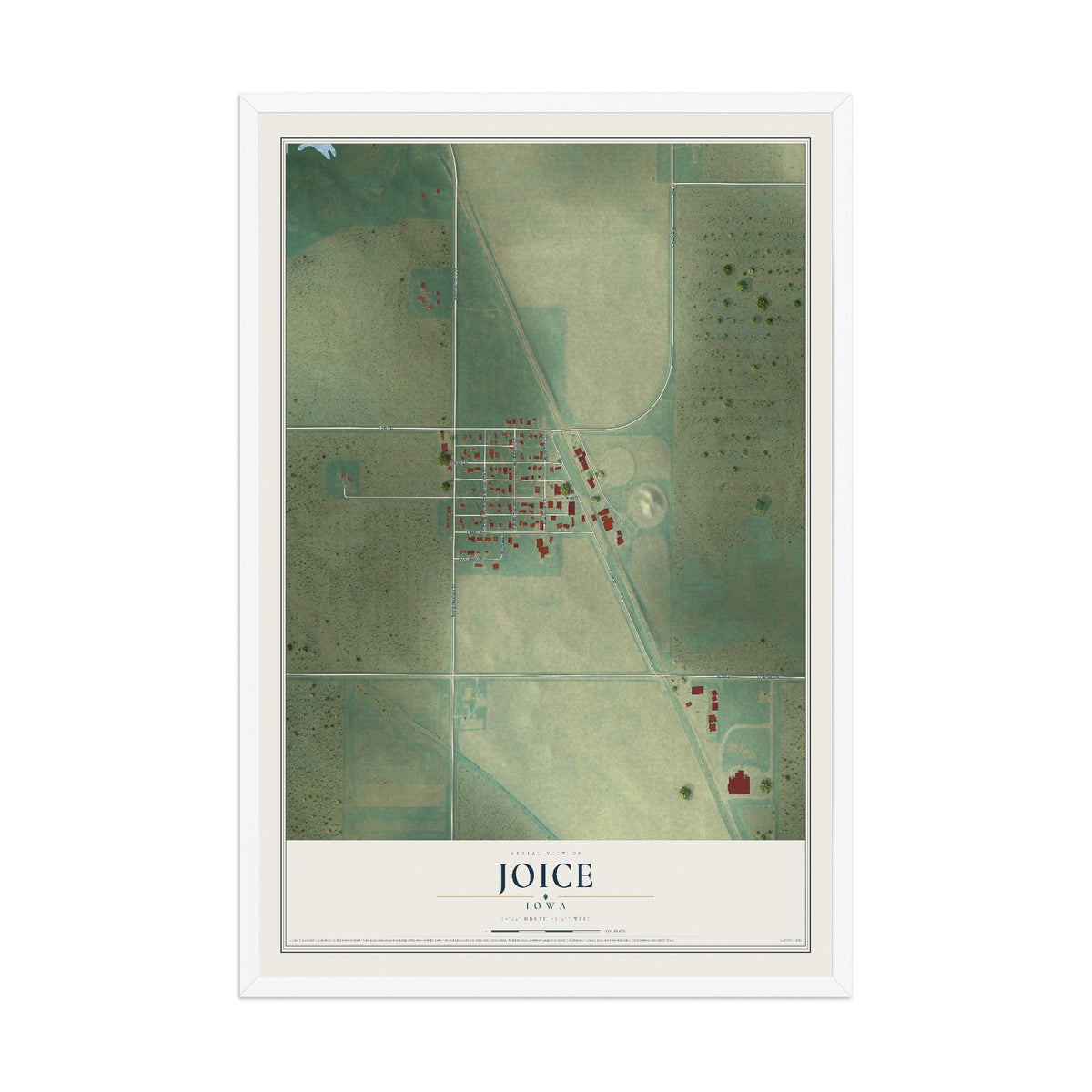Map of Joice, Iowa, 12 x 18 inch print in a white wood frame