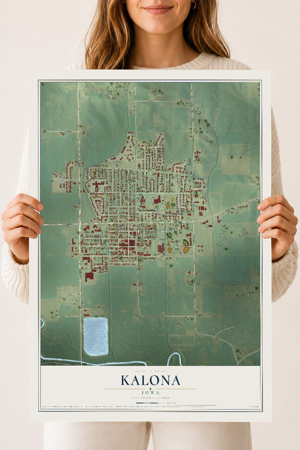 Map of Kalona, Iowa, 18 x 24 inch unframed archival matte print