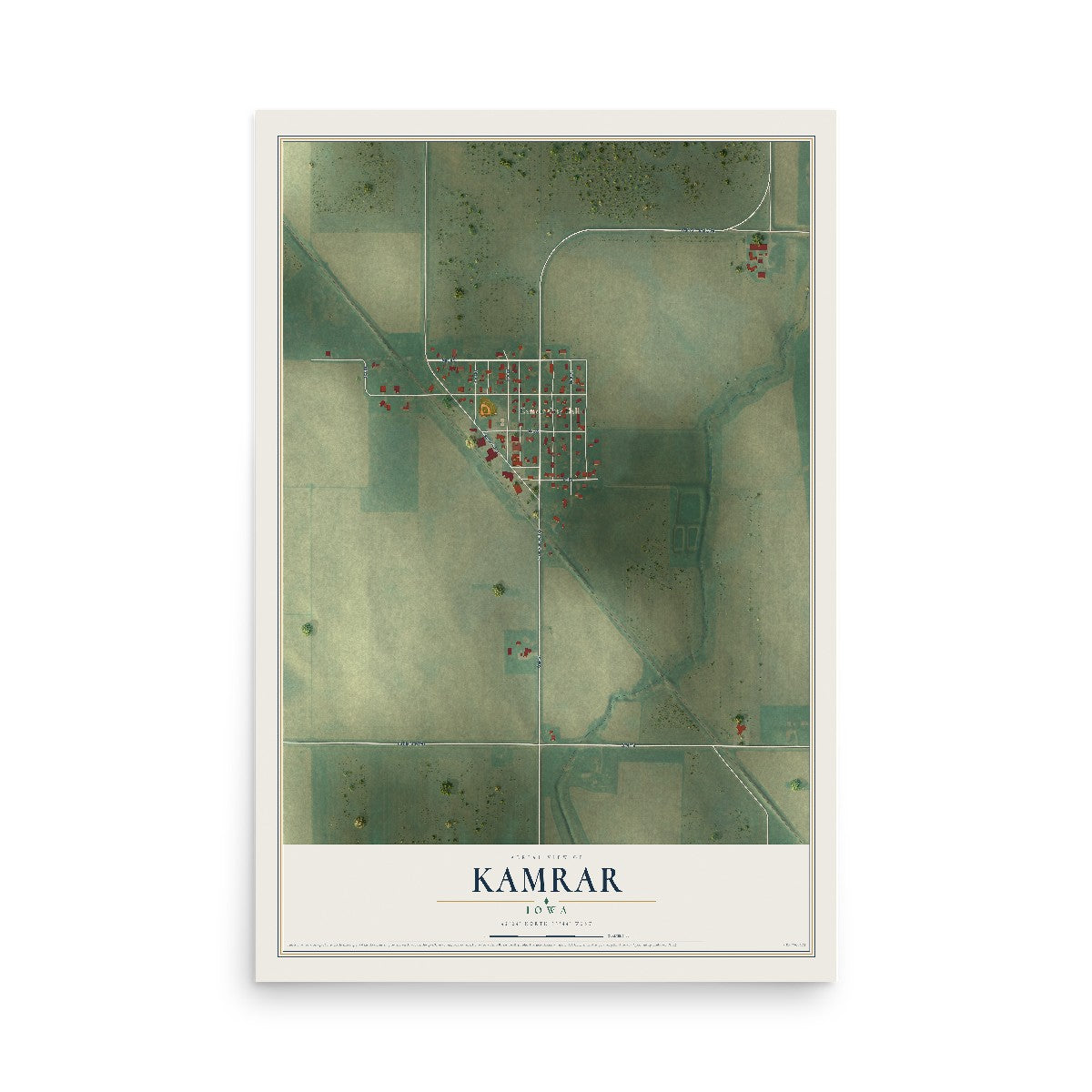 Map of Kamrar, Iowa, 12 x 18 inch unframed archival matte print