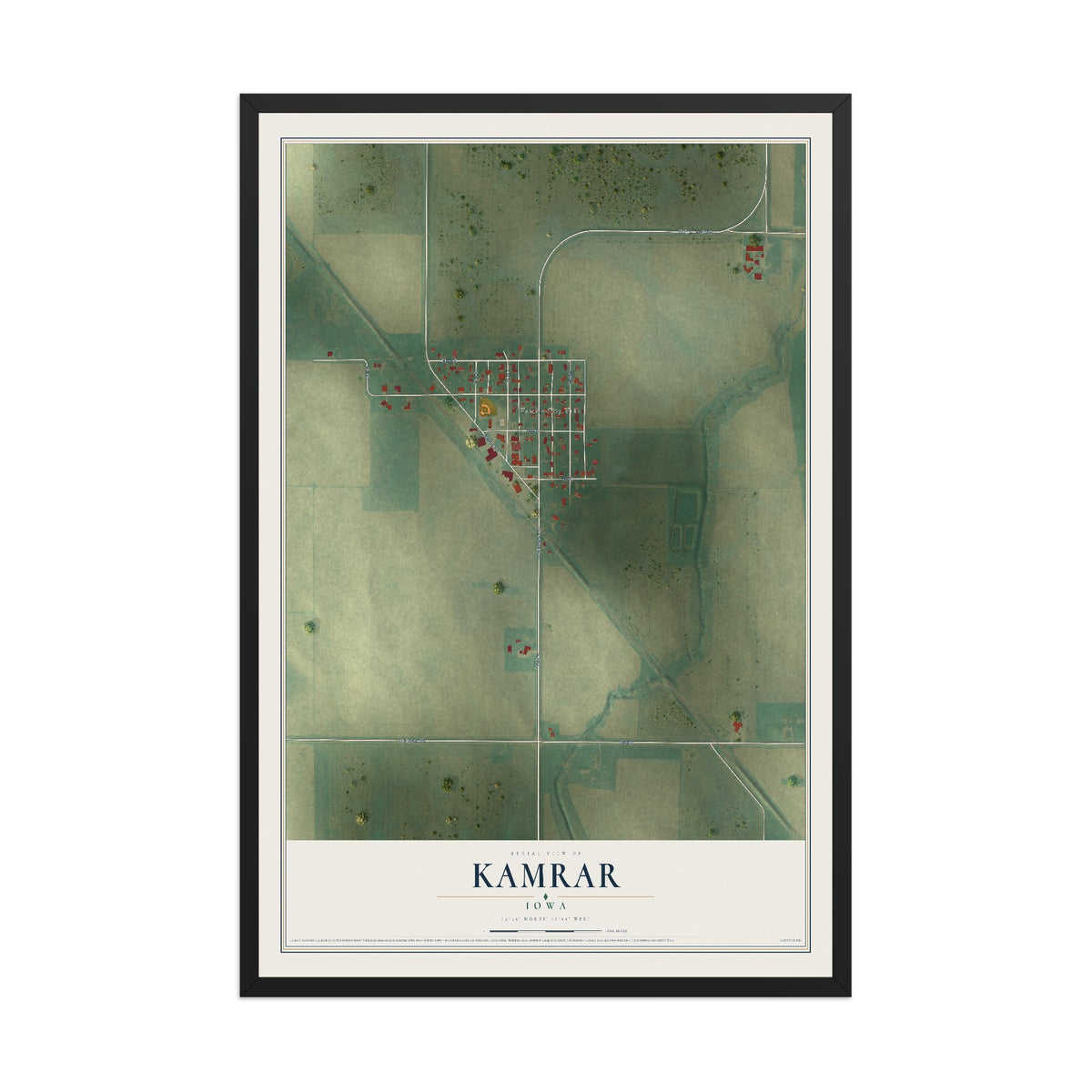 Map of Kamrar, Iowa, 12 x 18 inch print in a black wood frame