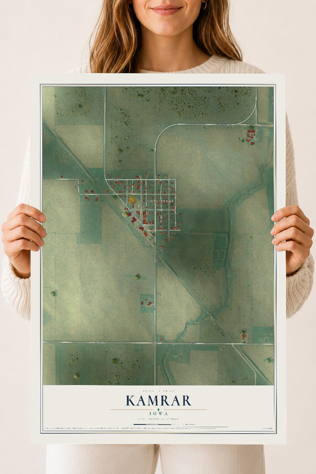 Map of Kamrar, Iowa, 18 x 24 inch unframed archival matte print
