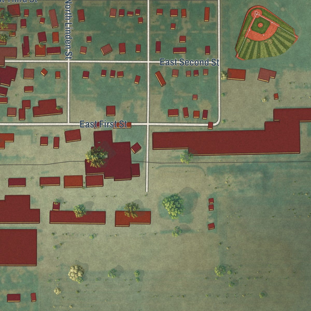 Second close-up of the map of Kanawha, Iowa print showing more streets and buildings