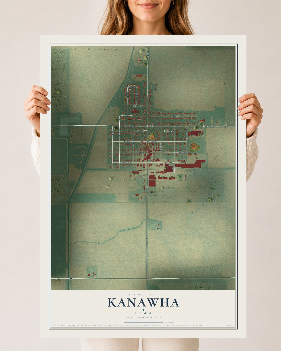 Map of Kanawha, Iowa, 24 x 36 inch unframed archival matte print