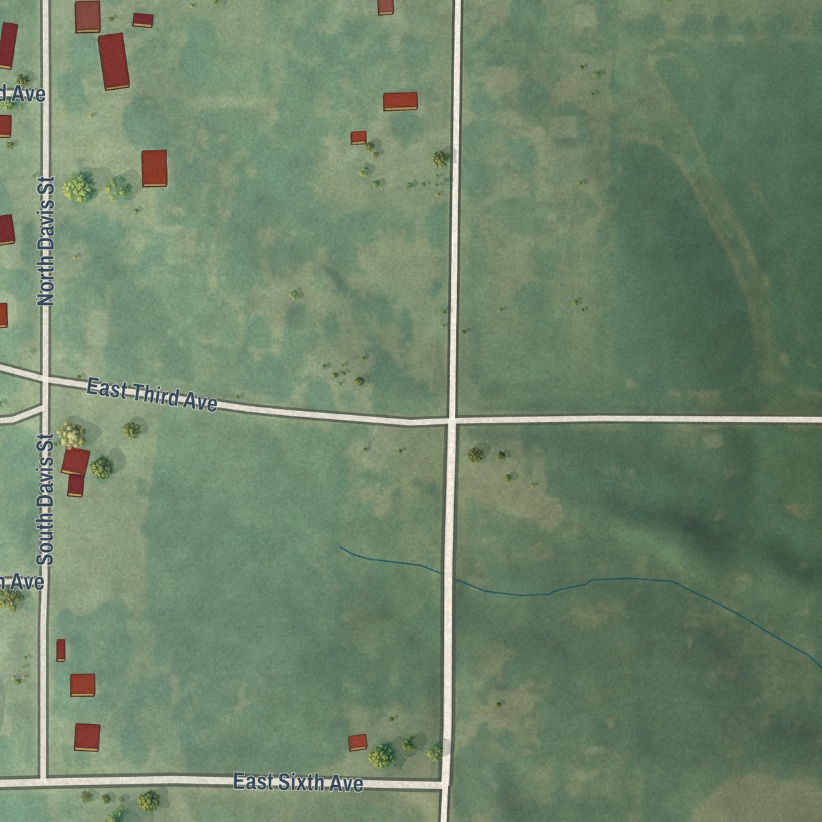 Second close-up of the map of Kellerton, Iowa print showing more streets and buildings
