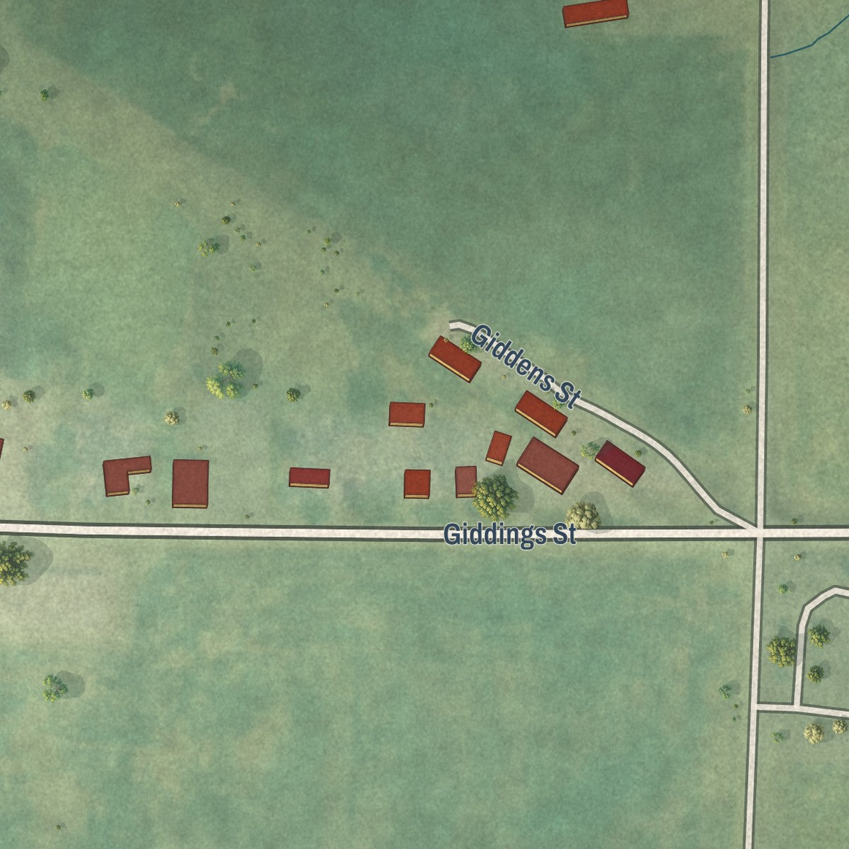 Second close-up of the map of Kelley, Iowa print showing more streets and buildings