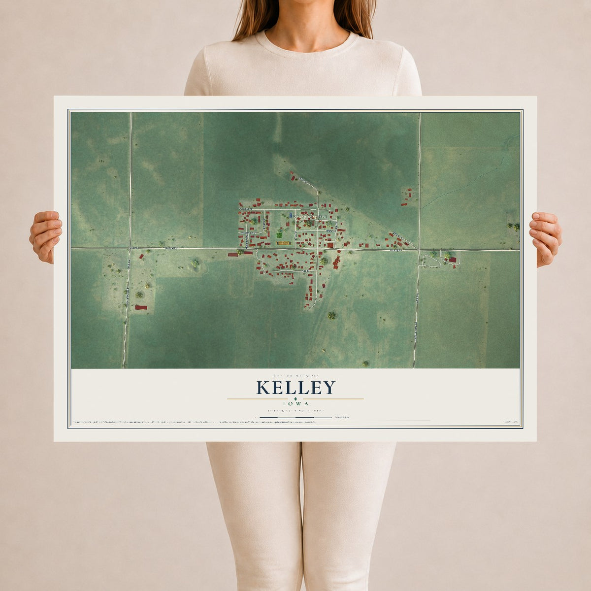 Map of Kelley, Iowa, 24 x 36 inch unframed archival matte print