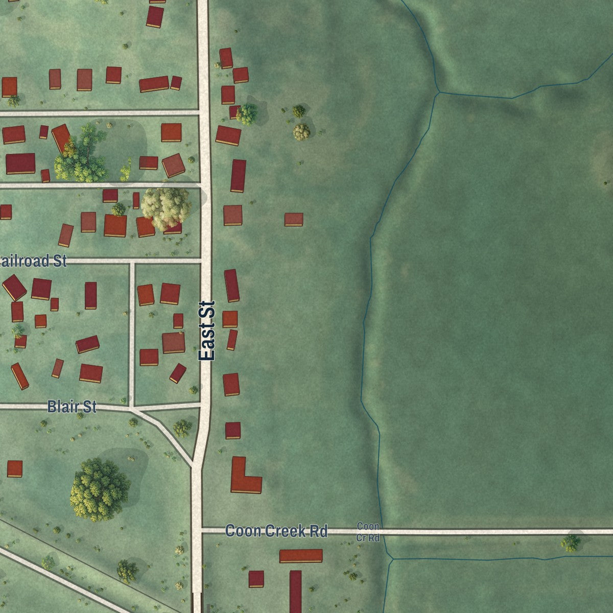 Second close-up of the map of Kellogg, Iowa print showing more streets and buildings