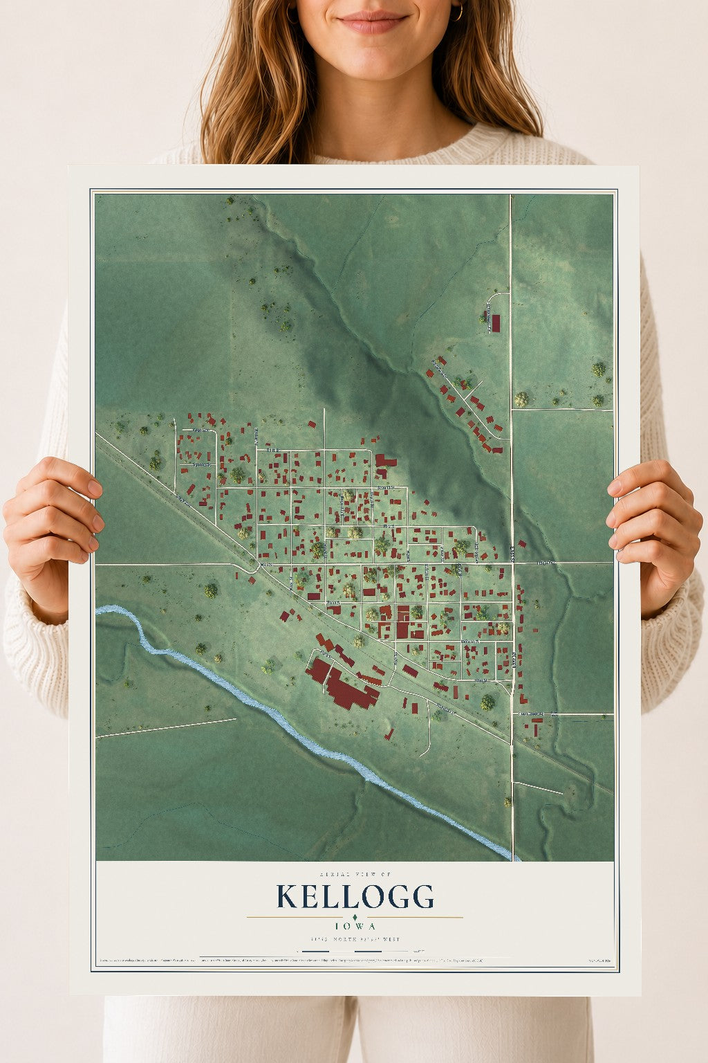 Map of Kellogg, Iowa, 18 x 24 inch unframed archival matte print
