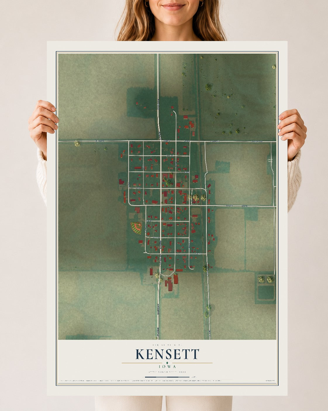 Map of Kensett, Iowa, 24 x 36 inch unframed archival matte print