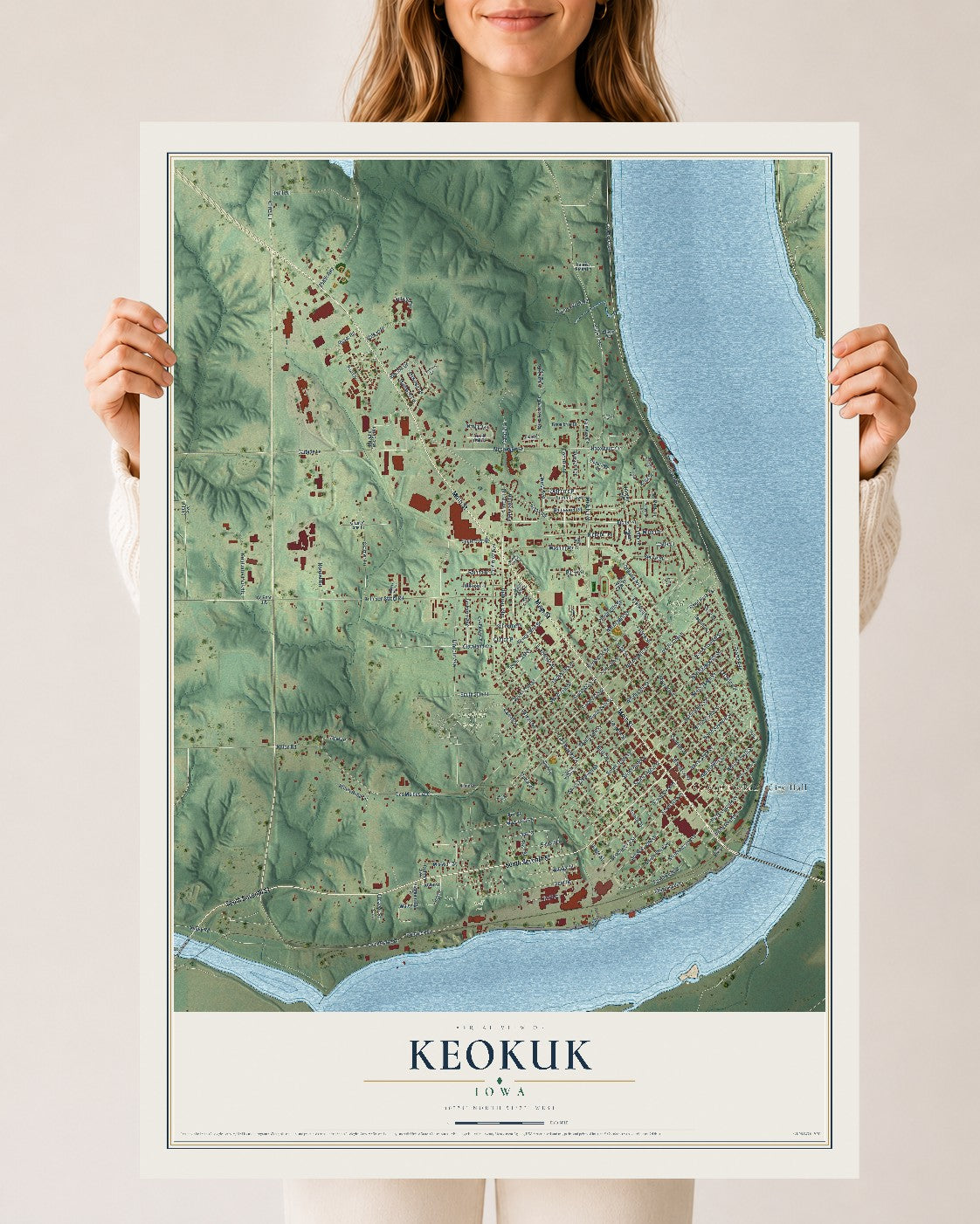 Map of Keokuk, Iowa, 24 x 36 inch unframed archival matte print