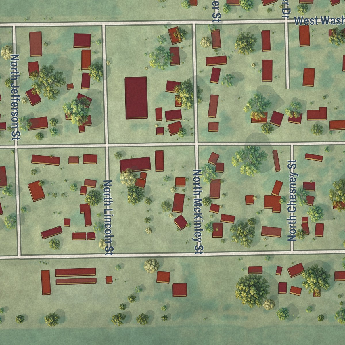 Second close-up of the map of Keota, Iowa print showing more streets and buildings
