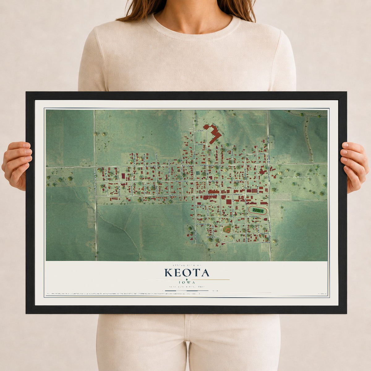Map of Keota, Iowa, 12 x 18 inch print in a black wood frame