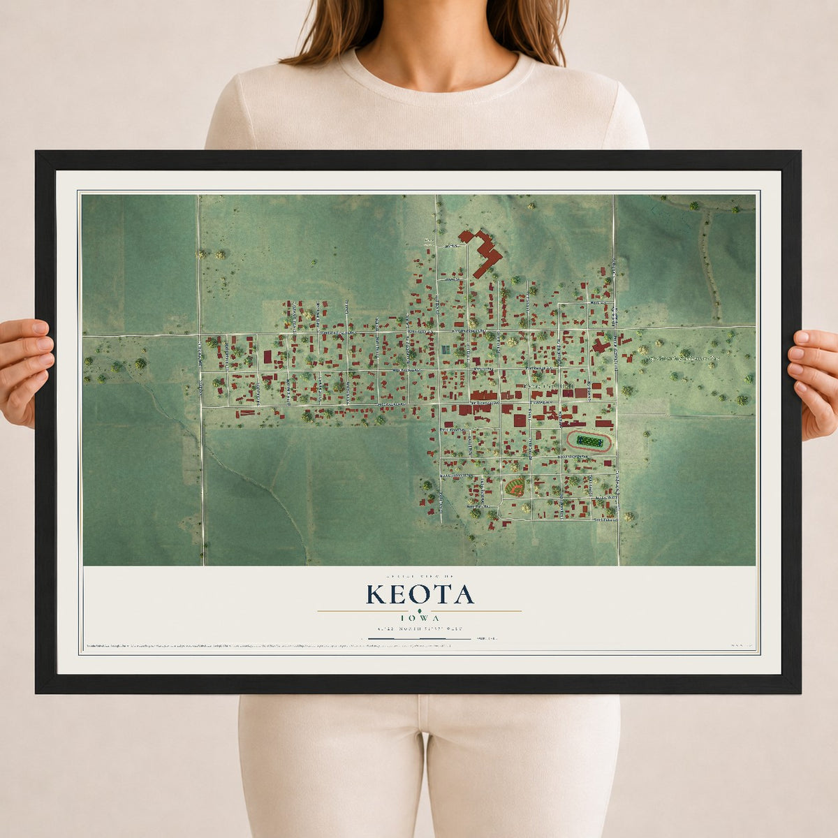 Map of Keota, Iowa, 18 x 24 inch print in a black wood frame