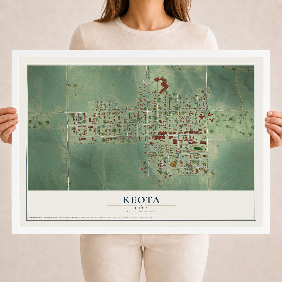 Map of Keota, Iowa, 18 x 24 inch print in a white wood frame