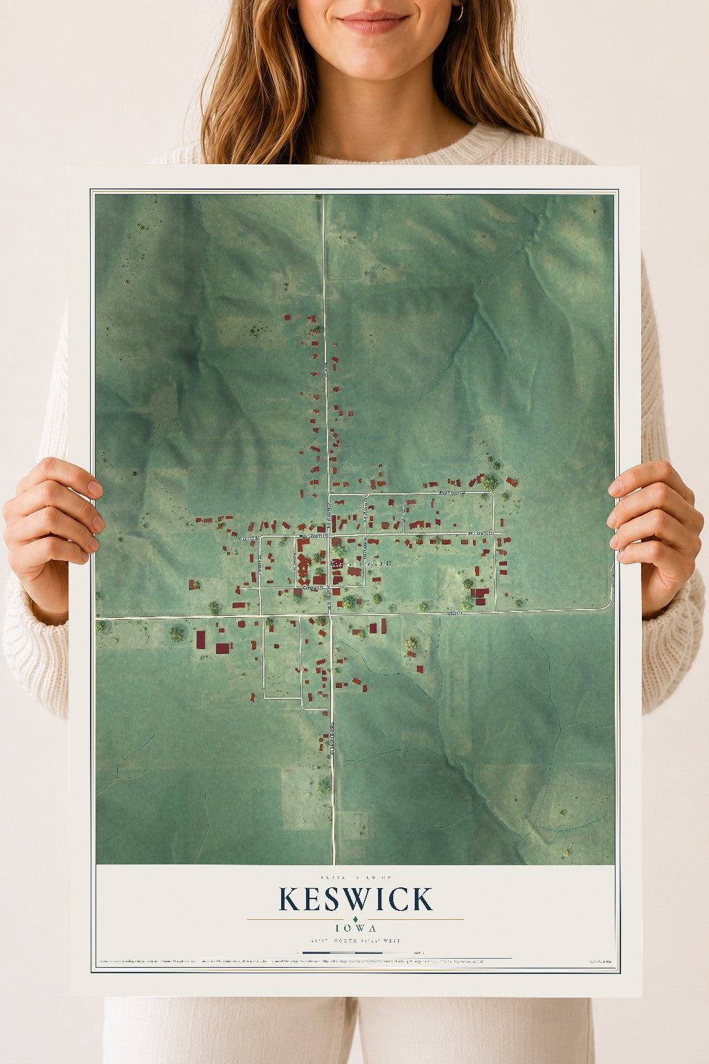 Map of Keswick, Iowa, 18 x 24 inch unframed archival matte print
