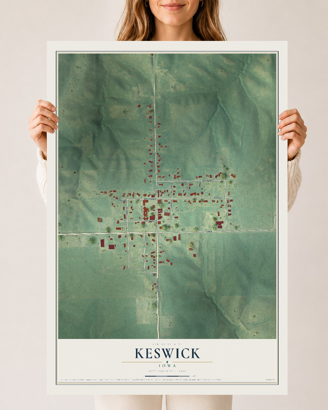 Map of Keswick, Iowa, 24 x 36 inch unframed archival matte print