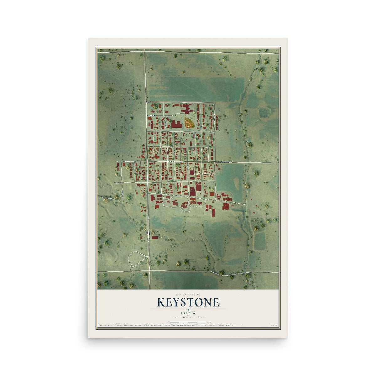 Map of Keystone, Iowa, 12 x 18 inch unframed archival matte print