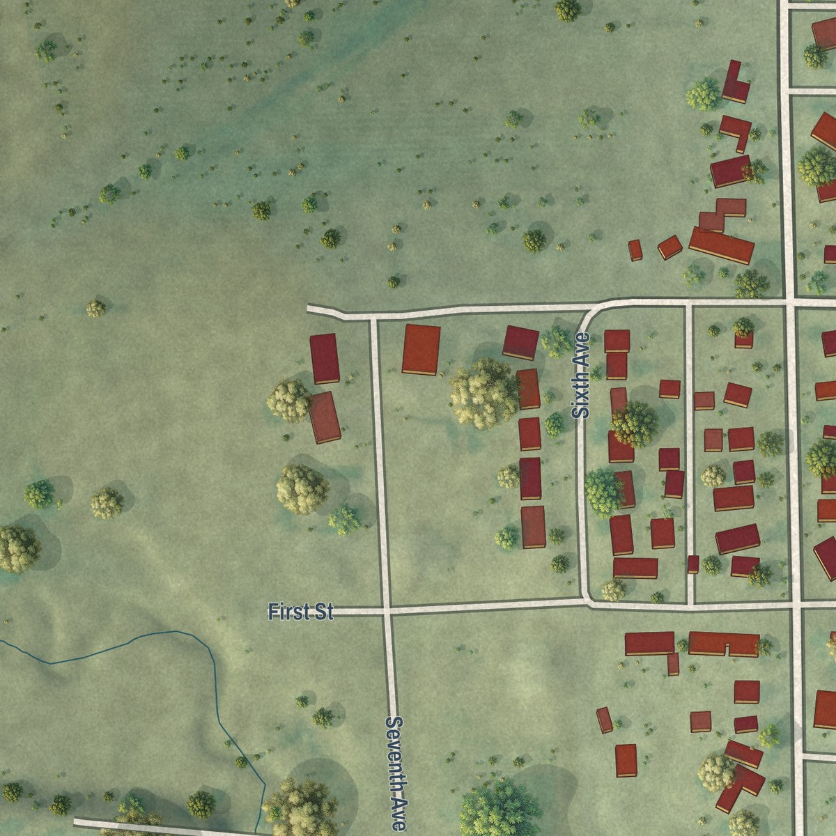 Second close-up of the map of Keystone, Iowa print showing more streets and buildings