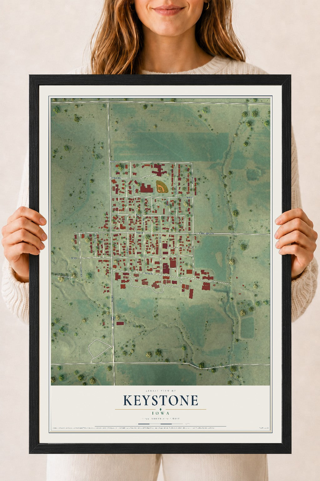 Map of Keystone, Iowa, 18 x 24 inch print in a black wood frame