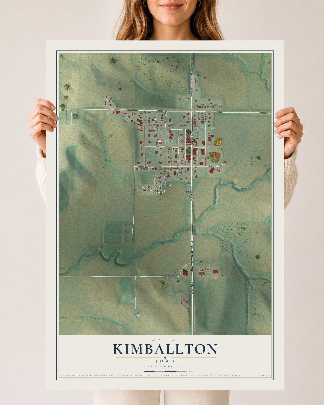 Map of Kimballton, Iowa, 24 x 36 inch unframed archival matte print