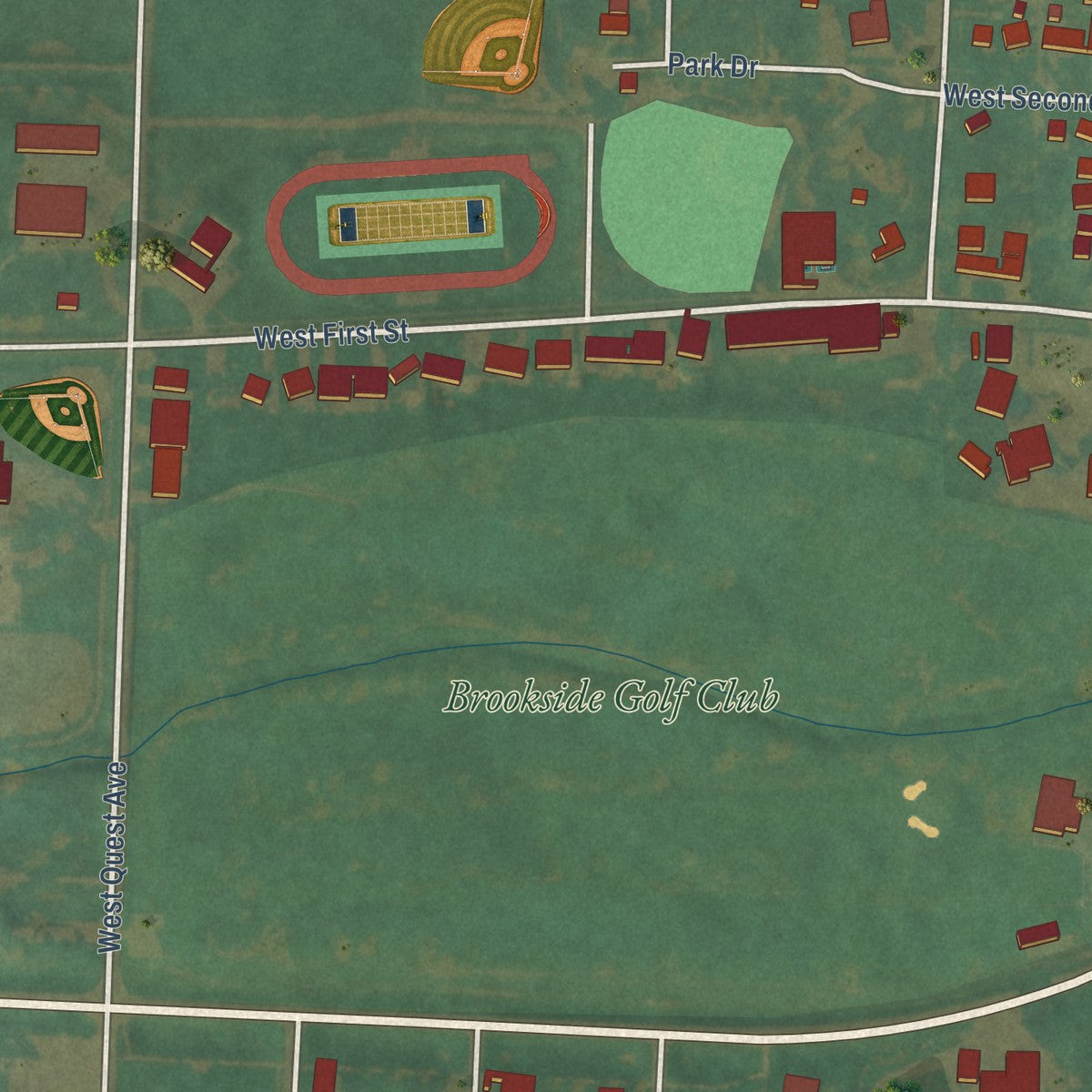 Second close-up of the map of Kingsley, Iowa print showing more streets and buildings