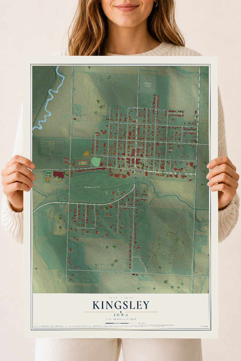 Map of Kingsley, Iowa, 18 x 24 inch unframed archival matte print