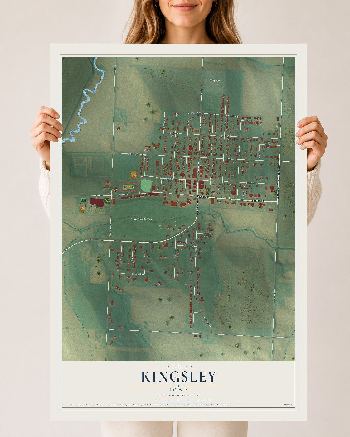 Map of Kingsley, Iowa, 24 x 36 inch unframed archival matte print