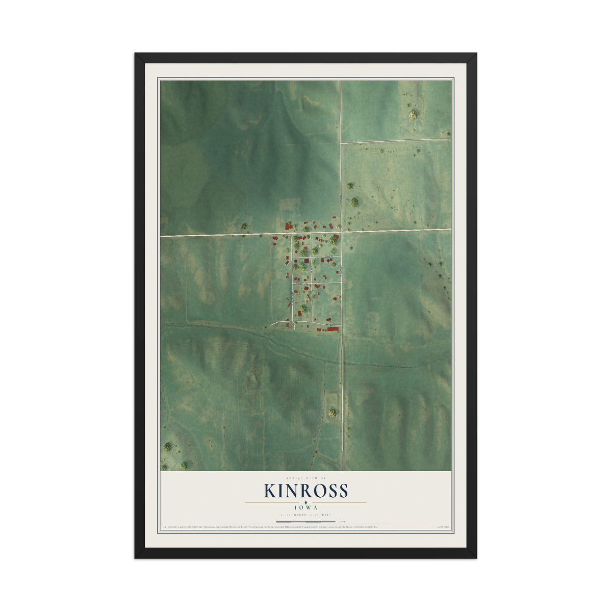 Map of Kinross, Iowa, 12 x 18 inch print in a black wood frame