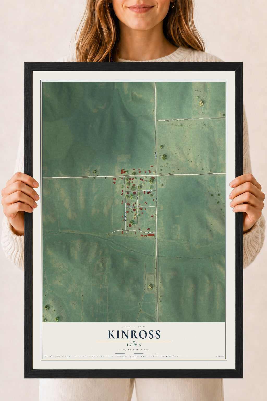 Map of Kinross, Iowa, 18 x 24 inch print in a black wood frame