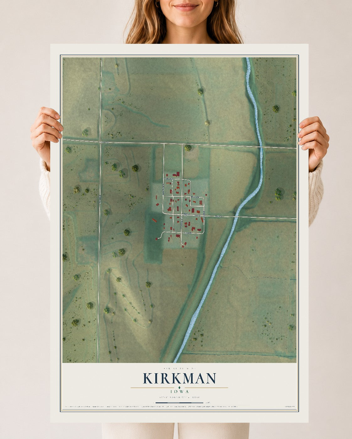 Map of Kirkman, Iowa, 24 x 36 inch unframed archival matte print